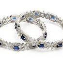 Rhodium Plated Silver Toned Royal Blue Square AD Studded Set Of 2 Floral Stylish Bangles