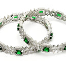 Rhodium Plated Silver Toned Green Square AD Studded Set Of 2 Floral Stylish Bangles