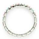 Rhodium Plated Silver Toned Sea Green & Pink Square AD Studded Set Of 2 Stylish Bangles