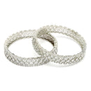 Rhodium Plated Silver Toned Set Of 2 Stylish Symetric Design Bangles