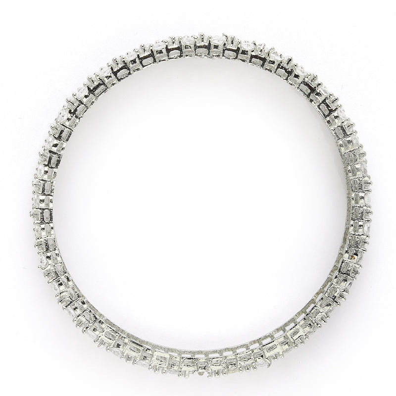 Rhodium Plated Silver Toned Set Of 2 Stylish Symetric Design Bangles