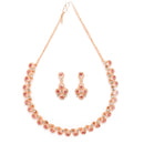 Rose Gold Plated Teardrop Shaped Pink Cubic Zirconia Studded Jewellery Set