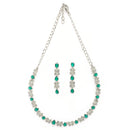 Rhodium Plated Silver Toned Butterfly Shaped Green Cubic Zirconia Studded Jewellery Set