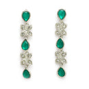 Rhodium Plated Silver Toned Butterfly Shaped Green Cubic Zirconia Studded Jewellery Set