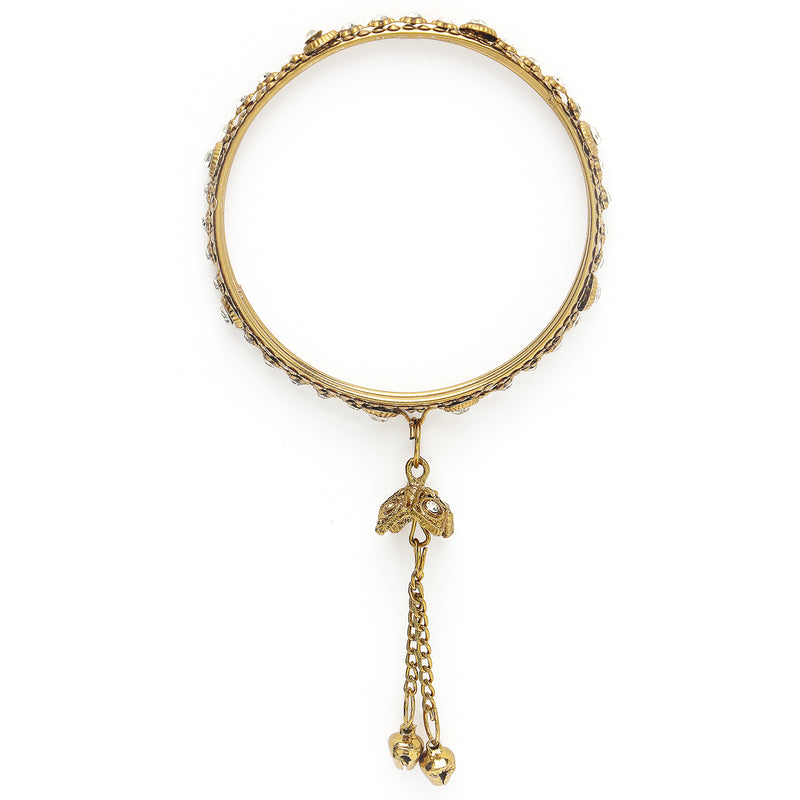 Gold-Plated Velvet Sea Green Set Of 56 Traditional Tasseled With Ghunghru Chuda Bangles