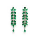 Rhodium Plated Silver Toned Green Floral American Diamond Studded Necklace With Matching Earrings