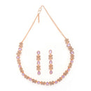 Rose Gold Plated Butterfly Shaped Lavender Cubic Zirconia Studded Jewellery Set