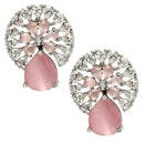 Rhodium Plated with Pink & White American Diamonds Circular Shaped Stud Earrings