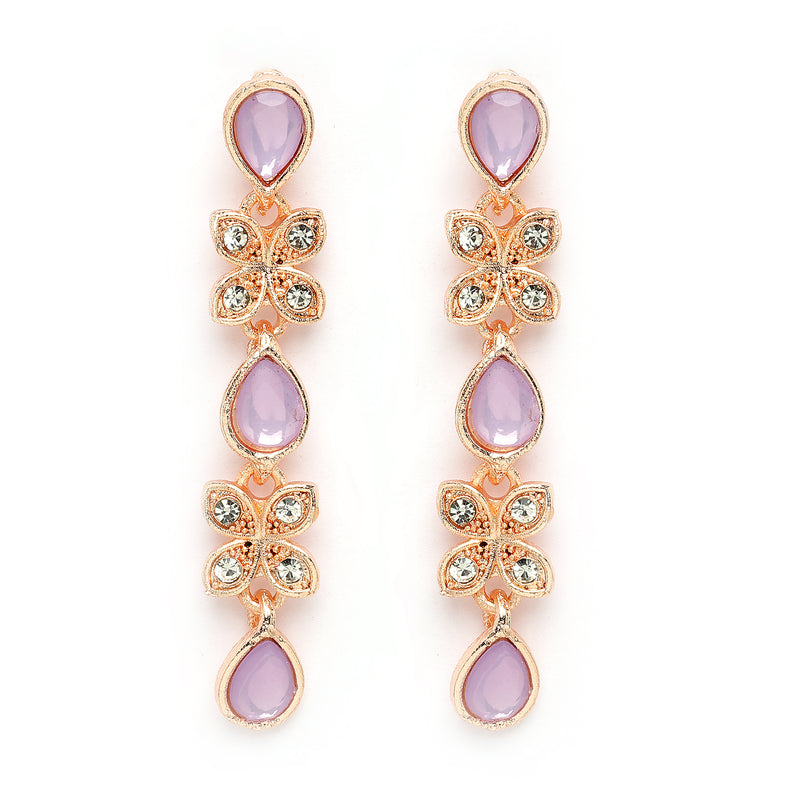 Rose Gold Plated Butterfly Shaped Lavender Cubic Zirconia Studded Jewellery Set
