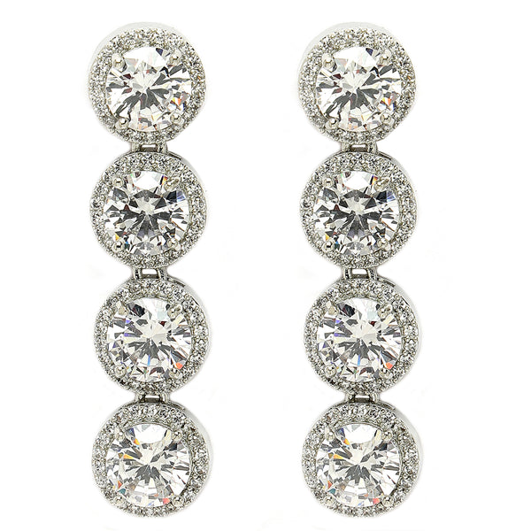 Rhodium Plated Silver Toned with White American Diamonds Dangler earrings