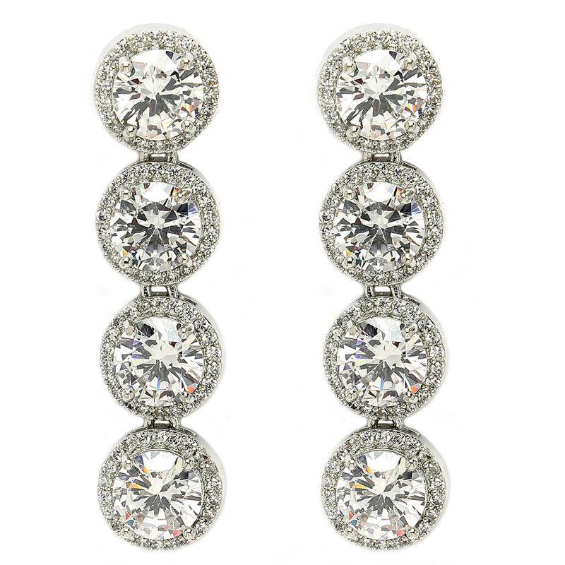Rhodium Plated Silver Toned with White American Diamonds Dangler earrings