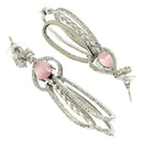 Rhodium Plated Fringed Tassel Pink American Diamond Contemporary Long Drop Earrings