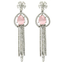 Rhodium Plated with Cluster Design Pink & White American Diamond Dangler Earrings