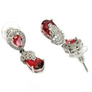 Rhodium Plated Teardrop Red AD Contemporary Drop Earrings