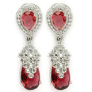 Rhodium Plated Silver Toned with Red American Diamond Small Drop Earrings