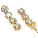 Gold Plated Round Shape White American Diamond Contemporary Long Drop Earrings