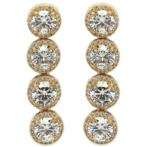 Gold Plated with White Round American Diamond Dangler Earrings