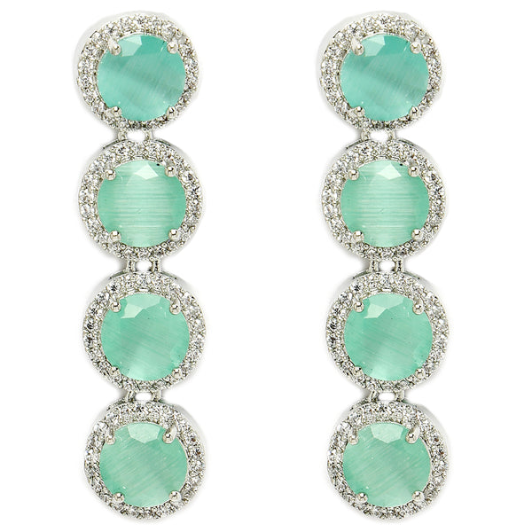 Rhodium Plated Silver Toned with Ocean Blue American Diamonds Dangler earrings