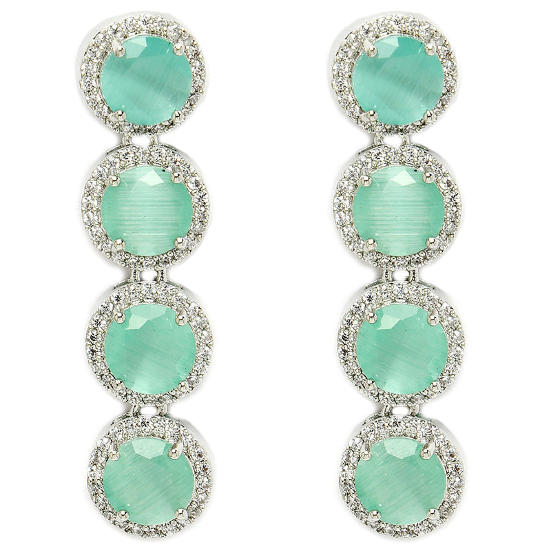 Rhodium Plated Silver Toned with Ocean Blue American Diamonds Dangler earrings