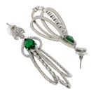 Rhodium Plated Fringed Tassel Green American Diamond Contemporary Long Drop Earrings