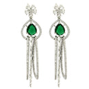 Rhodium Plated with Cluster Design Green & White American Diamond Dangler Earrings