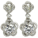 Rhodium Plated with Dual White American Diamonds Drop Earrings
