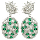 Rhodium Plated Tiny Tear Drops Green & White American diamond Small Drop Earrings