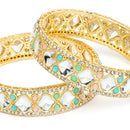 Gold Plated Multicolor Cubic Zirconia Studded Bangles Set Of 2