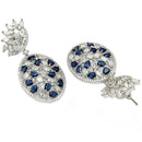 Rhodium Plated Teardrop Blue American Diamond Contemporary Long Drop Earrings