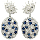 Rhodium Plated Tiny Tear Drops Blue & White American diamond Small Drop Earrings