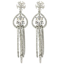Rhodium Plated with Cluster Design White American Diamond Dangler Earrings