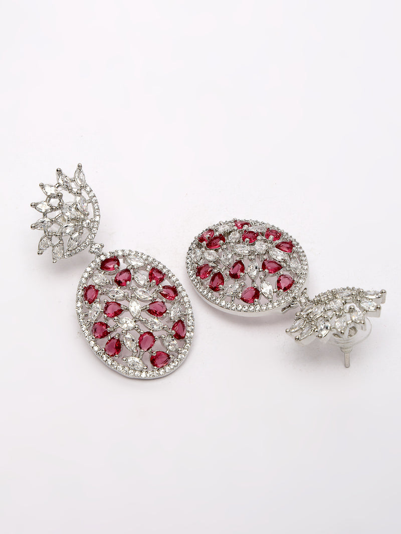 Rhodium Plated Tiny Tear Drops Red & White American diamond Small Drop Earrings