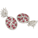 Rhodium Plated Teardrop Red American Diamond Contemporary Long Drop Earrings