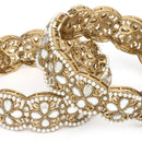 Gold Plated Floral Shaped Mirror & Pearl Studded Bangles Set Of 2