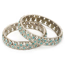 Gold Plated Floral Shaped Blue & White Cubic Zirconia Studded Bangles Set Of 2
