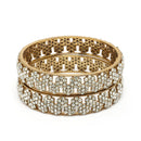 Gold Plated Floral Shaped White Cubic Zirconia Studded Bangles Set Of 2