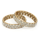 Gold Plated Floral Shaped White Cubic Zirconia Studded Bangles Set Of 2