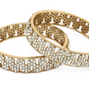 Gold Plated Floral Shaped White Cubic Zirconia Studded Bangles Set Of 2