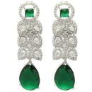 Rhodium Plated Silver Toned with Green American Diamond Small Drop Earrings