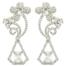 Rhodium Plated with Stylish Flower Design White American Diamond Small Drop Earrings