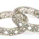Rhodium Plated Square Shaped Mirror & Cubic Zirconia Studded Bangles Set Of 2