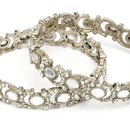 Rhodium Plated Silver Toned Mirror & Cubic Zirconia Studded Bangles Set Of 2