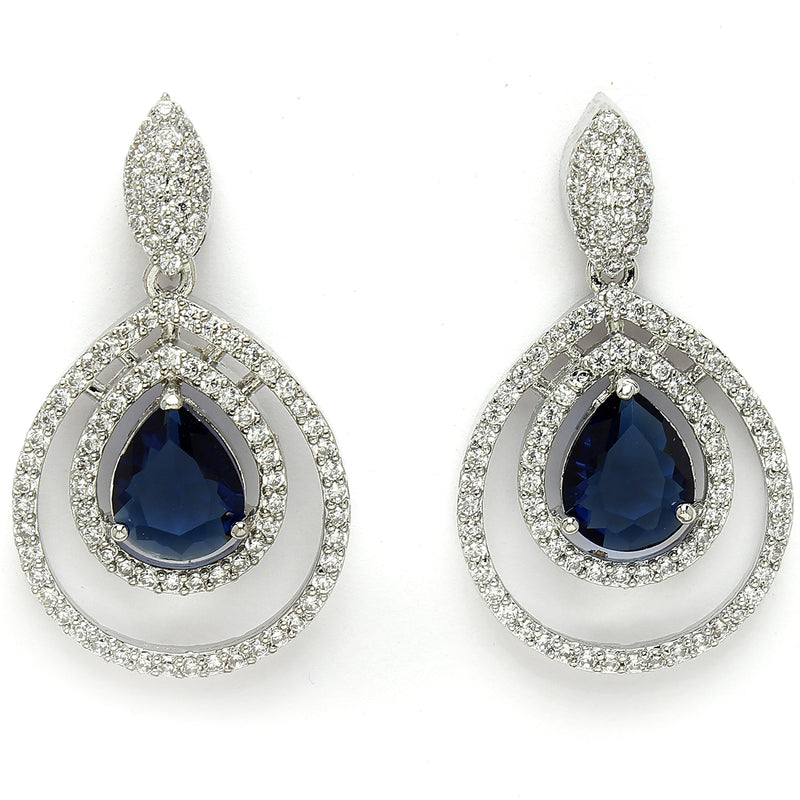 Blue Fancy Dangle Earrings – American Diamond Studded Rhodium Plate