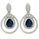 Rhodium Plated Silver Toned with Teardrop Shaped White American Diamond Drop Earrings