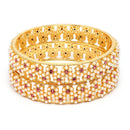 Gold Plated Floral Shaped White Pearl Studded Bangles Set Of 2