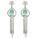 Rhodium Plated with Cluster Design Ocean Blue & White American Diamond Dangler Earrings