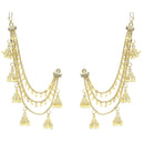 Gold Plated with White Pearls Studded Long Chain Attachment for Earrings