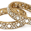 Gold Plated Square Shaped Mirror & Pearl Studded Bangles Set Of 2