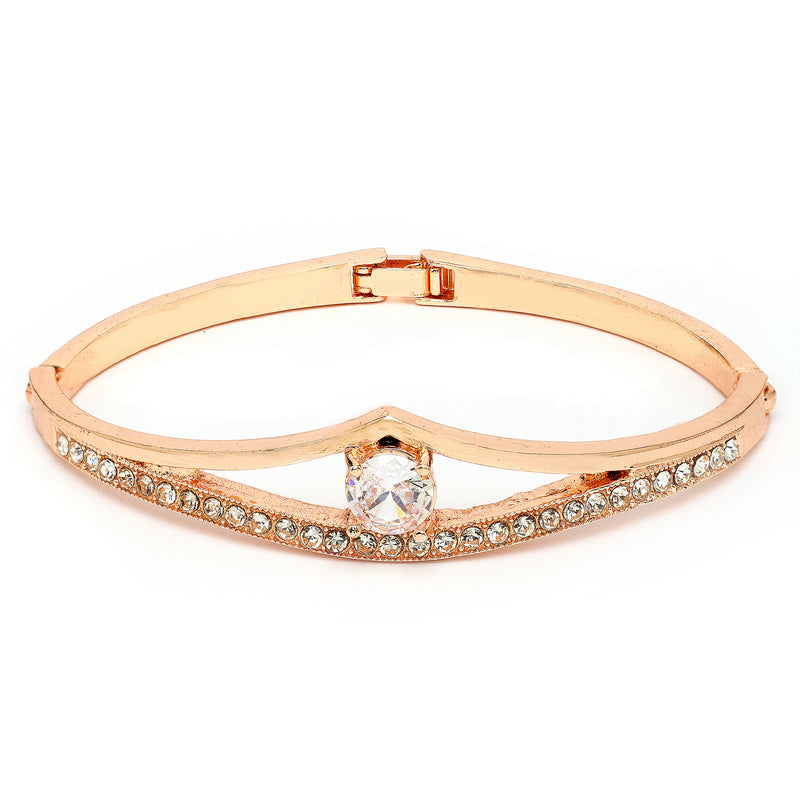 Rose Gold Plated Classic White Cubic Zirconia Studded Cuff Bracelet