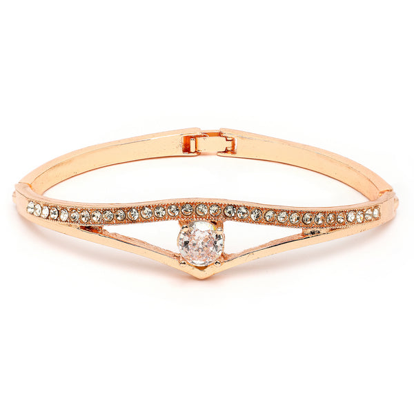 Rose Gold Plated Classic White Cubic Zirconia Studded Cuff Bracelet